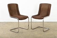 French Midcentury Cantilever Chrome Dining Chairs