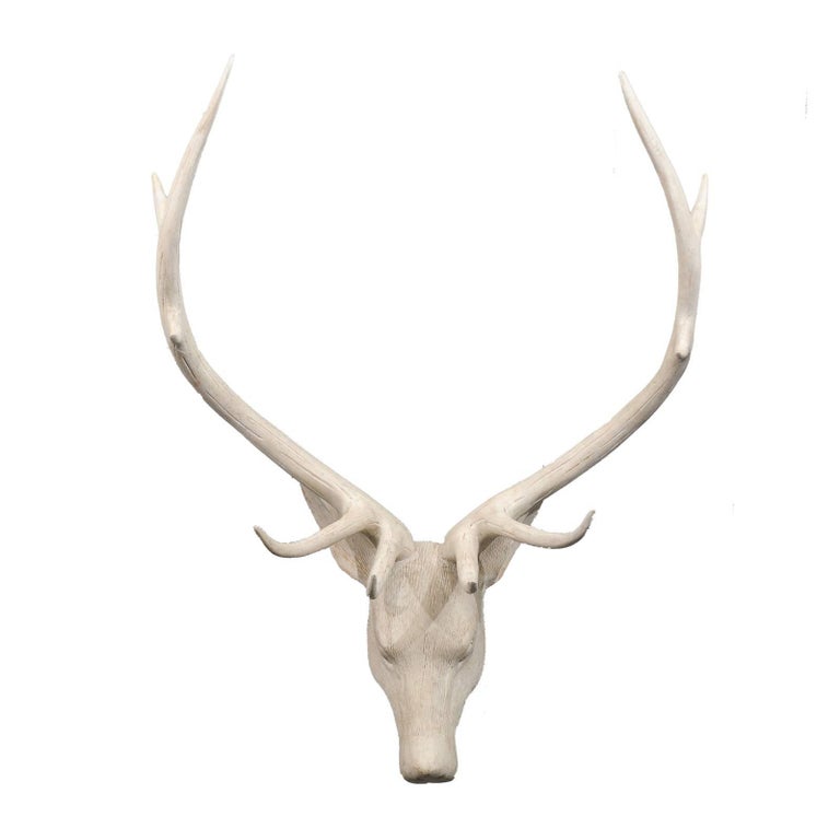 French Midcentury Carved and Painted Wooden Deer Head with Antlers at 1stDibs wooden antlers