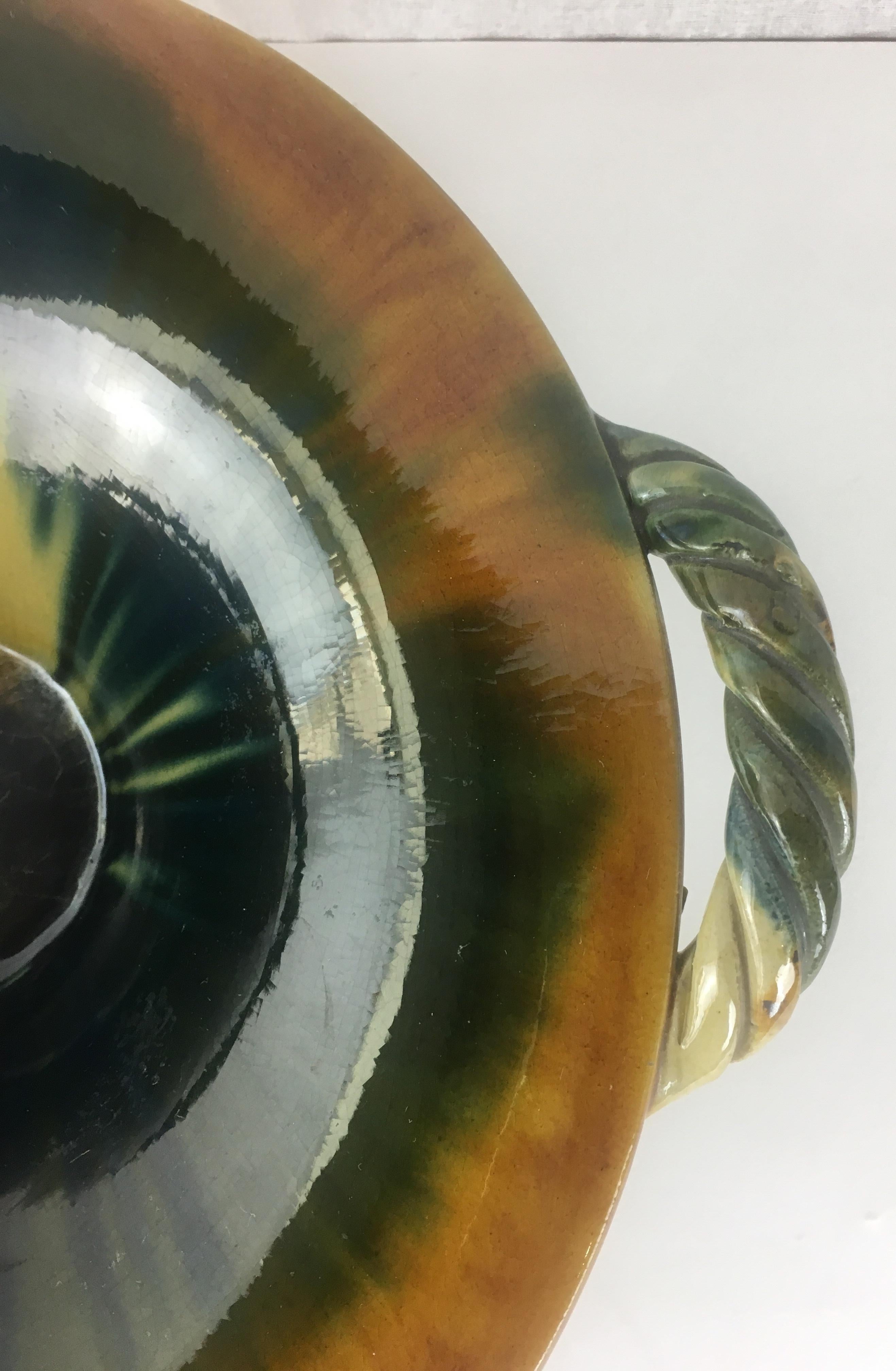 Glazed French Midcentury Delcourt Quimper Ceramic Multicolored Bowl, Signed
