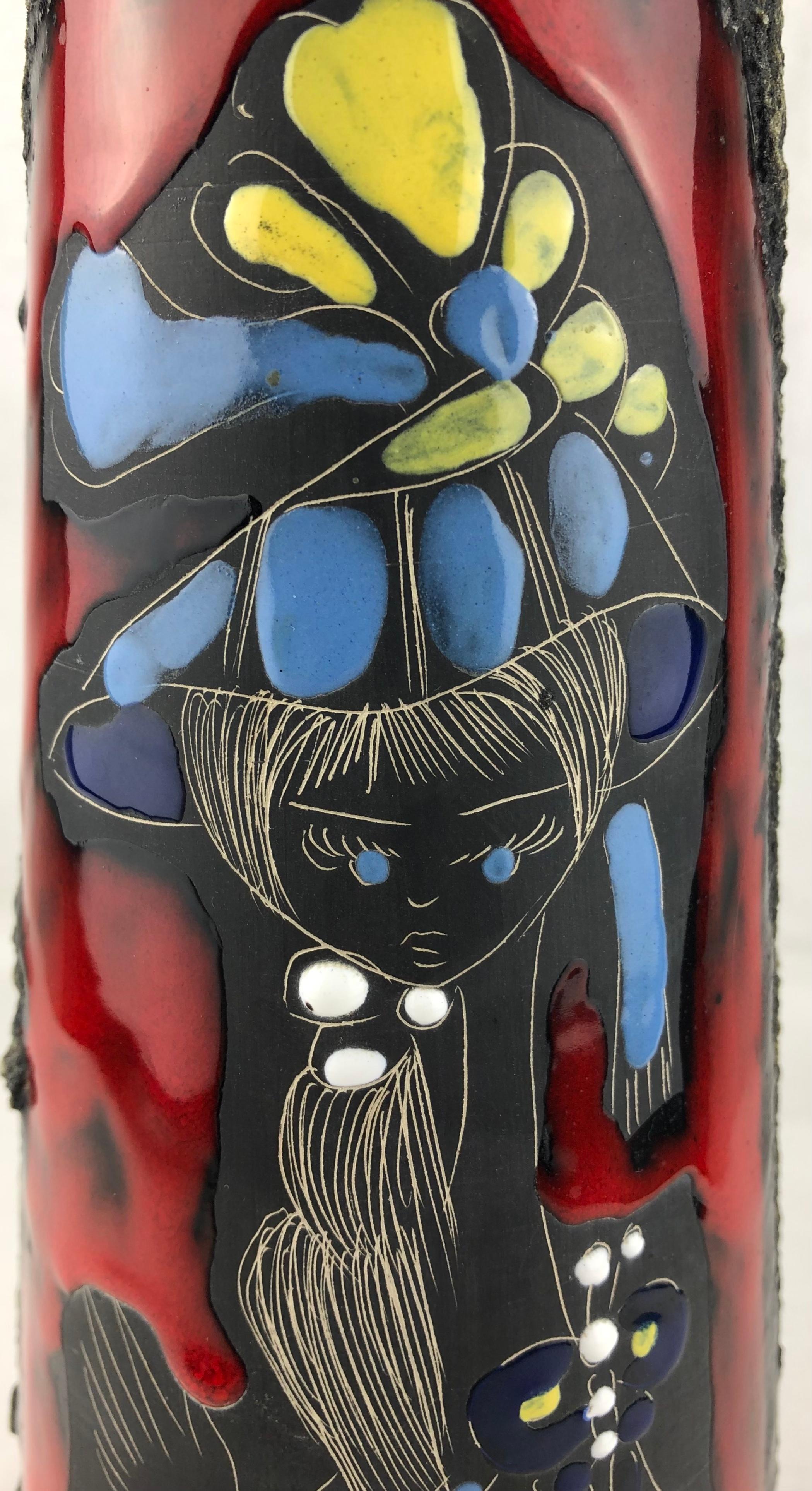 Vase en céramique français du milieu du siècle dernier représentant Brigette Bardot, poterie de Vallauris Bon état - En vente à Miami, FL