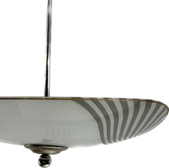 French Art Deco Chandelier, Nickel Plated, Mid-Century Modern 1950s