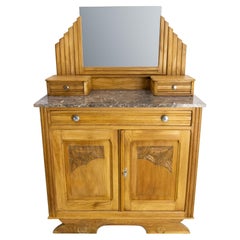 French Midcentury Chesnut Marble Dressing Table Vanity Unit Mirror