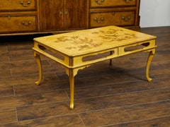 French Midcentury Chinoiserie Style Coffee Table with Décor or Birds in Foliage
