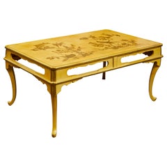 Vintage French Midcentury Chinoiserie Style Coffee Table with Décor or Birds in Foliage