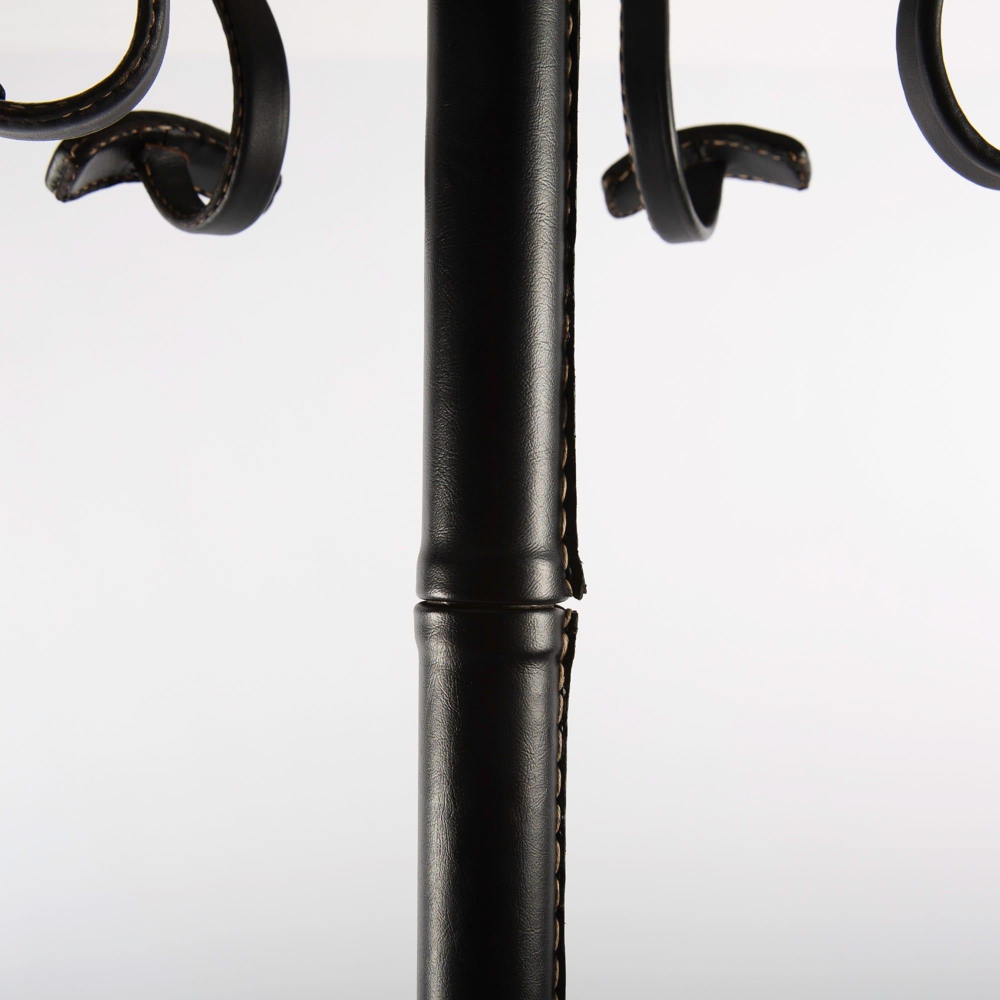 French Midcentury Coat Hanger, Jacques Adnet, Steel, Black Leather, Brass In Good Condition In Brussels, BE