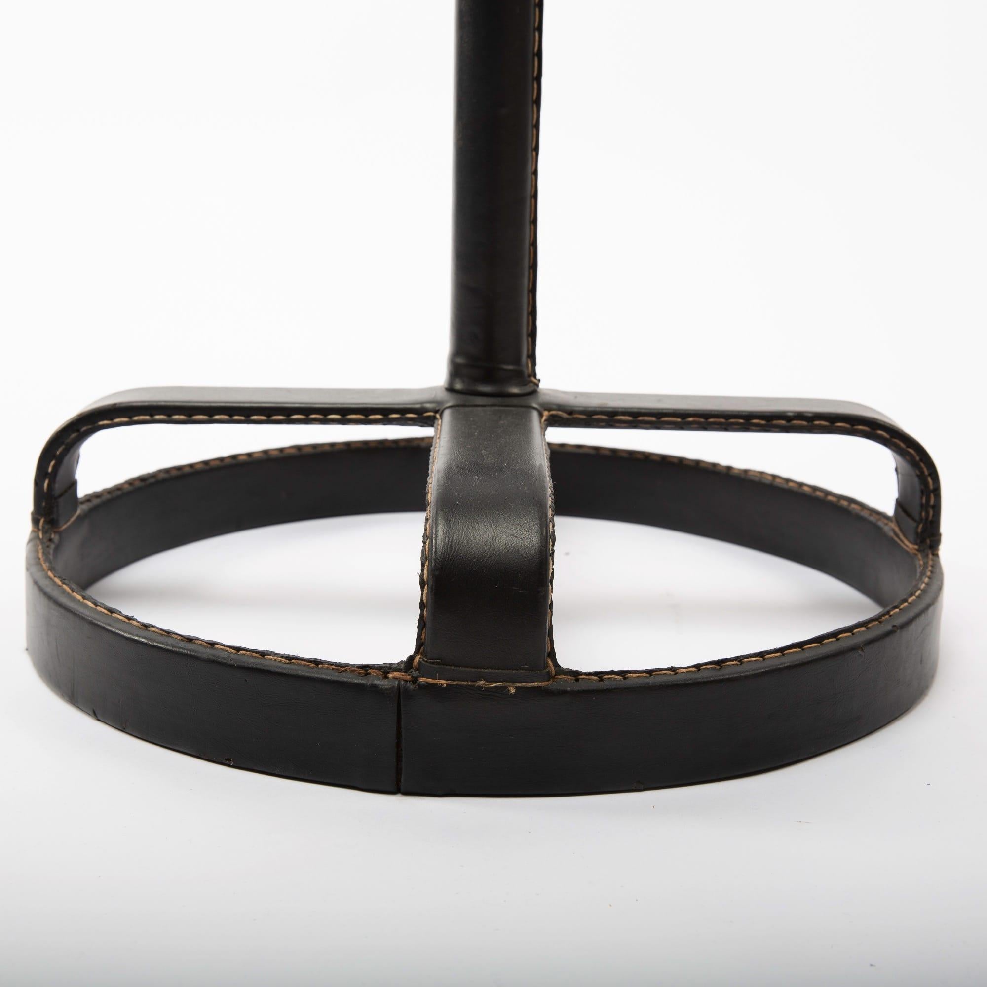 French Midcentury Coat Hanger, Jacques Adnet, Steel, Black Leather, Brass 1
