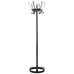 French Midcentury Coat Hanger, Jacques Adnet, Steel, Black Leather, Brass