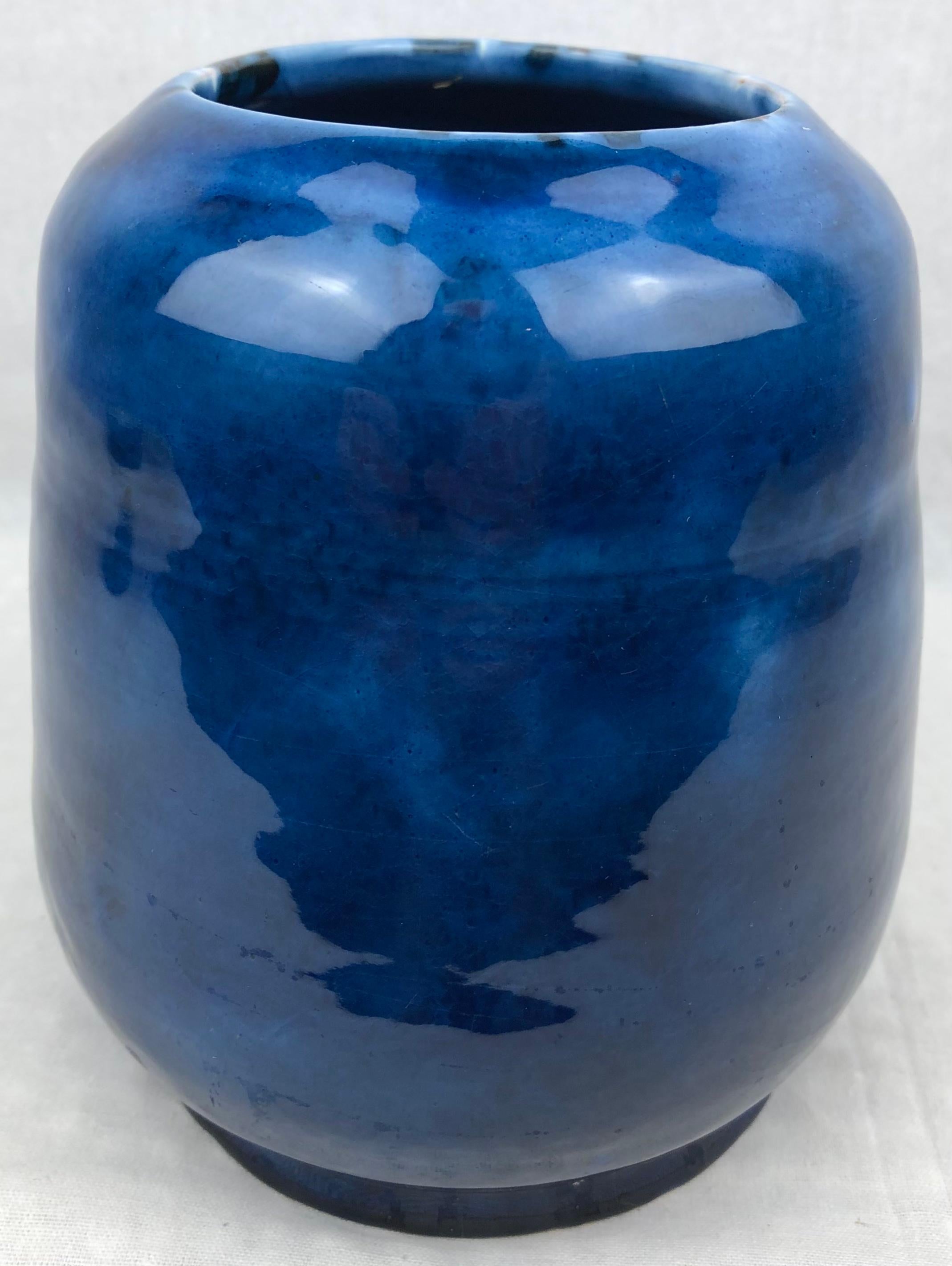 Mid-Century Modern French Midcentury Cobalt Blue Ceramic Vase, Manner of Edmond Lachenal For Sale