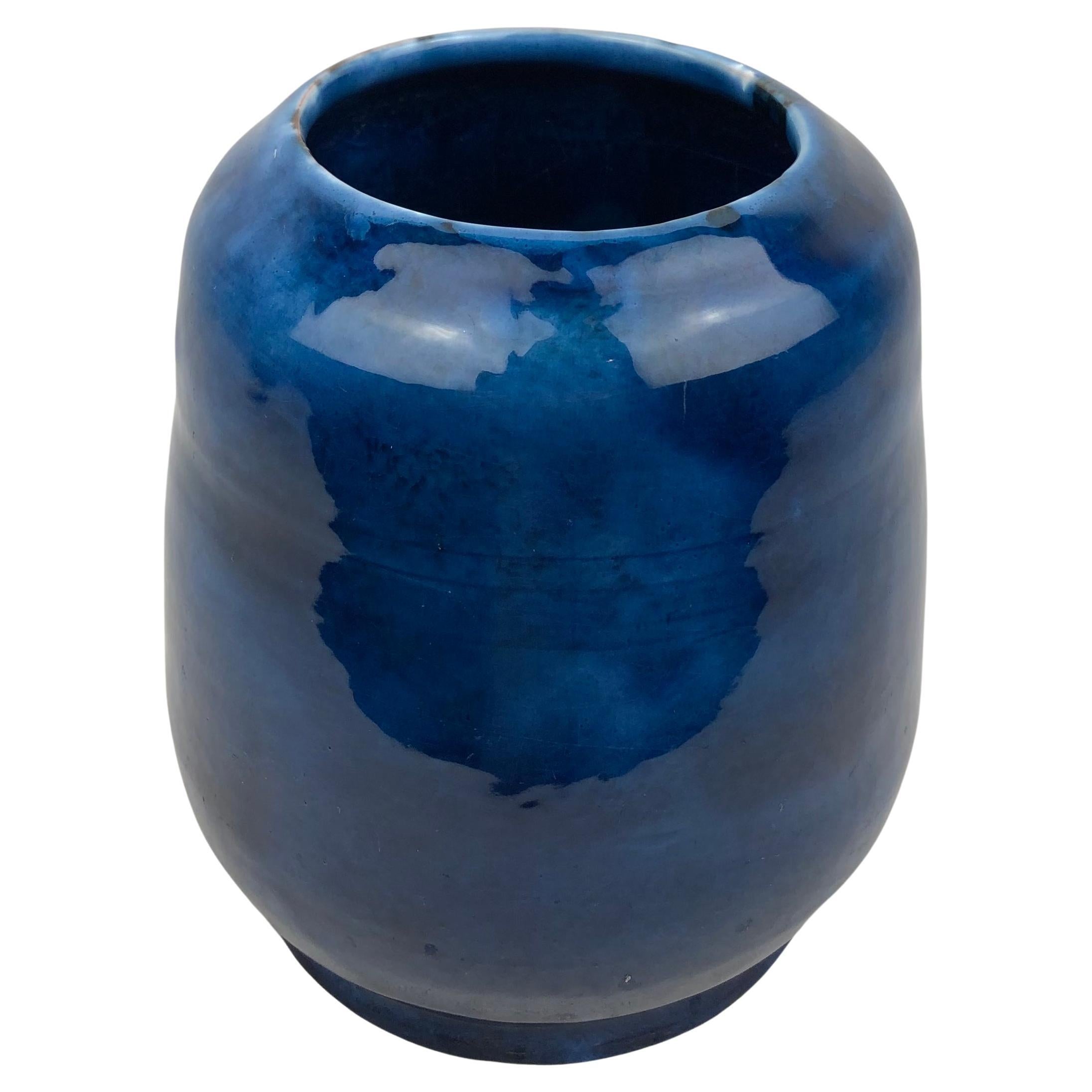 French Midcentury Cobalt Blue Ceramic Vase, Manner of Edmond Lachenal For Sale