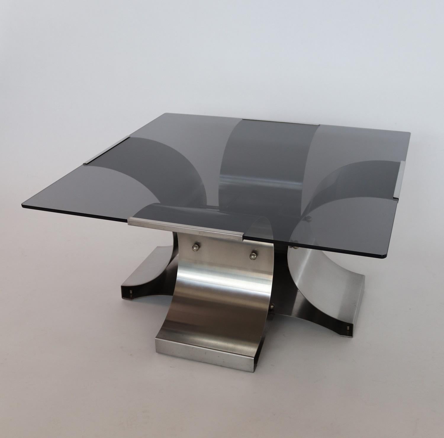 Stainless Steel French Midcentury Coffee Table in Francois Monnet Style, 1970s