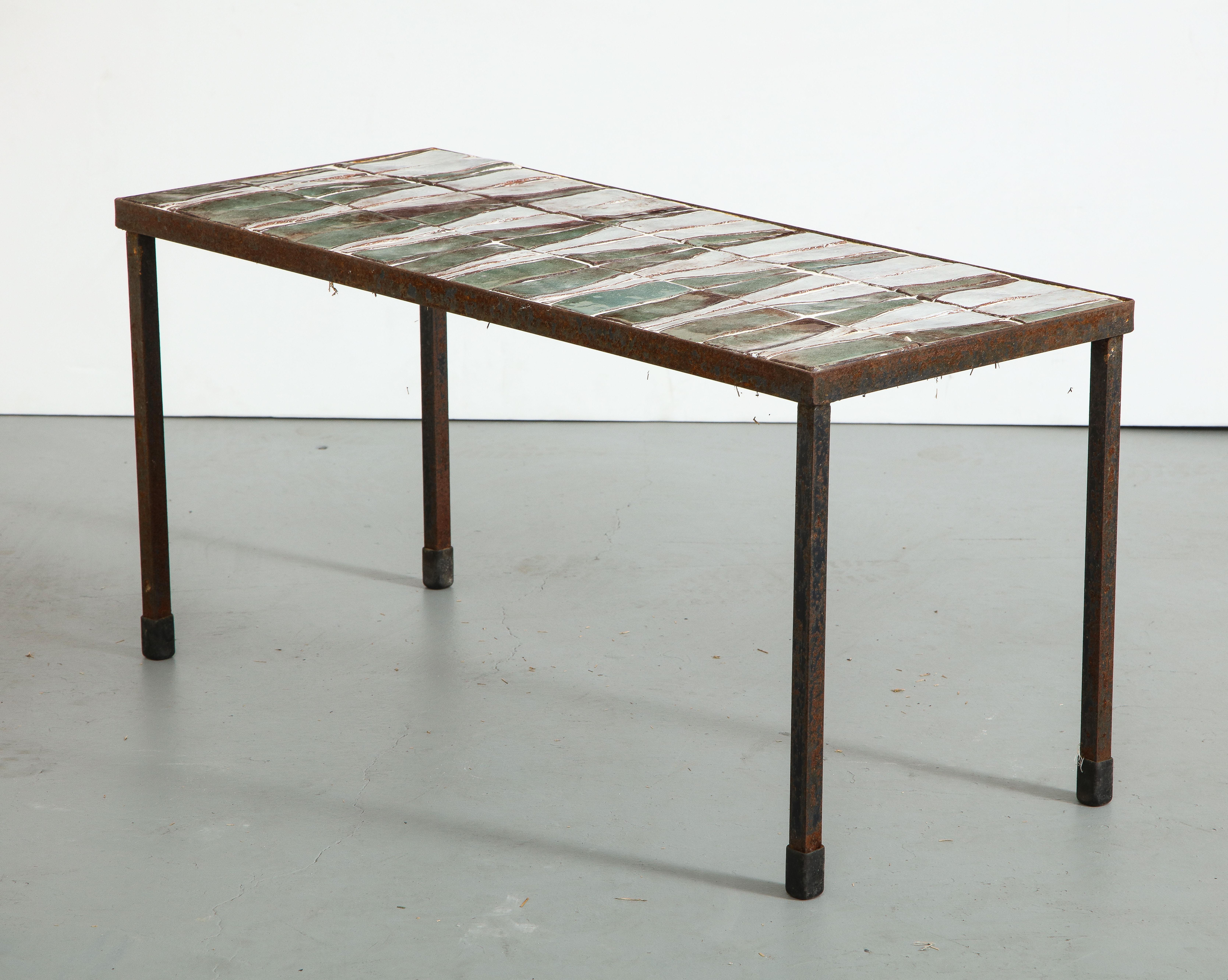 Mid-Century Modern French Midcentury Coffee Table with Ceramic Tile Top