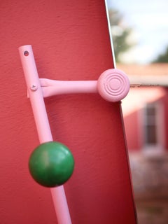 French midcentury colorful coatrack with mirror in the style of Roger Feraud