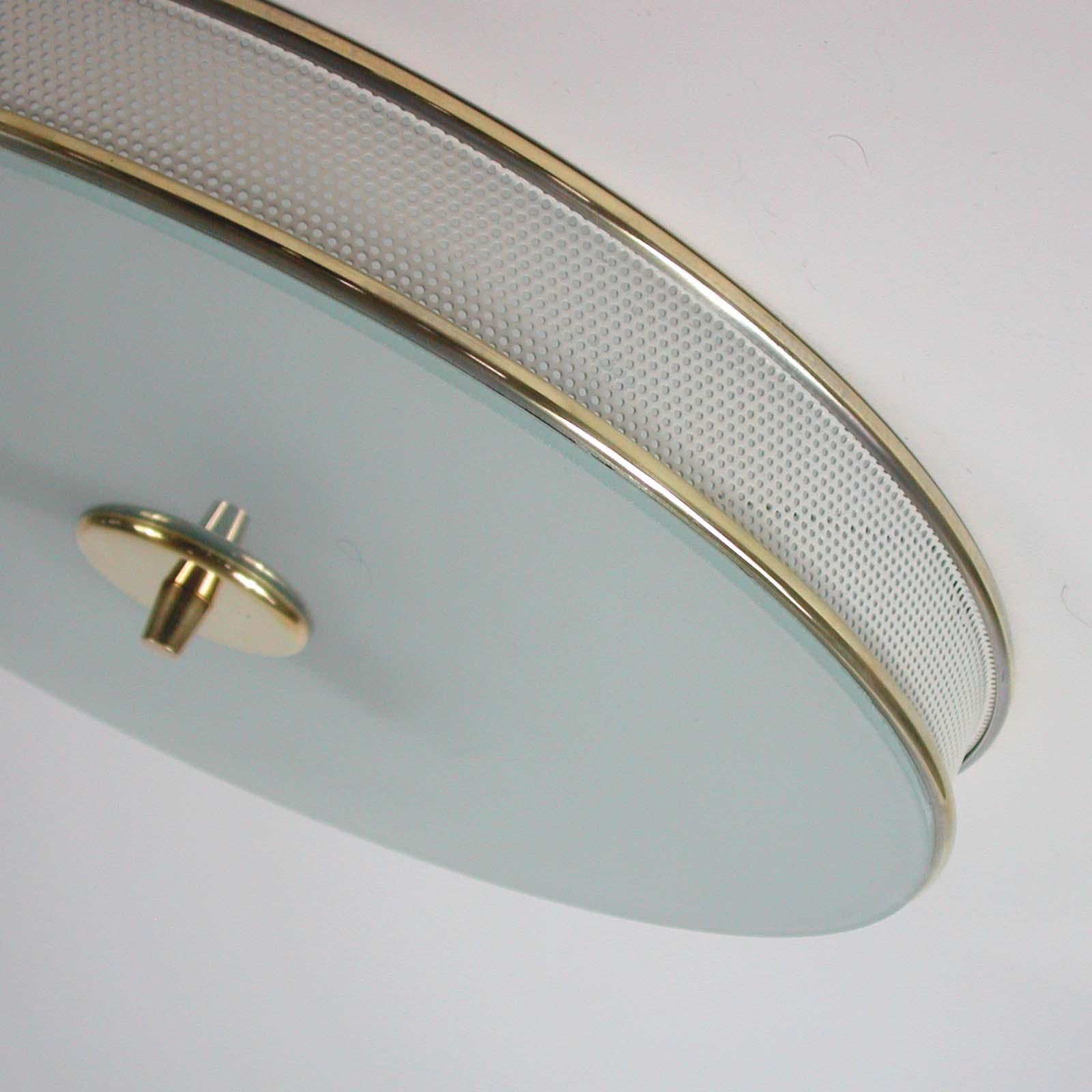 French Midcentury Cream White and Brass Mategot Style Flush Mount, 1950s For Sale 3