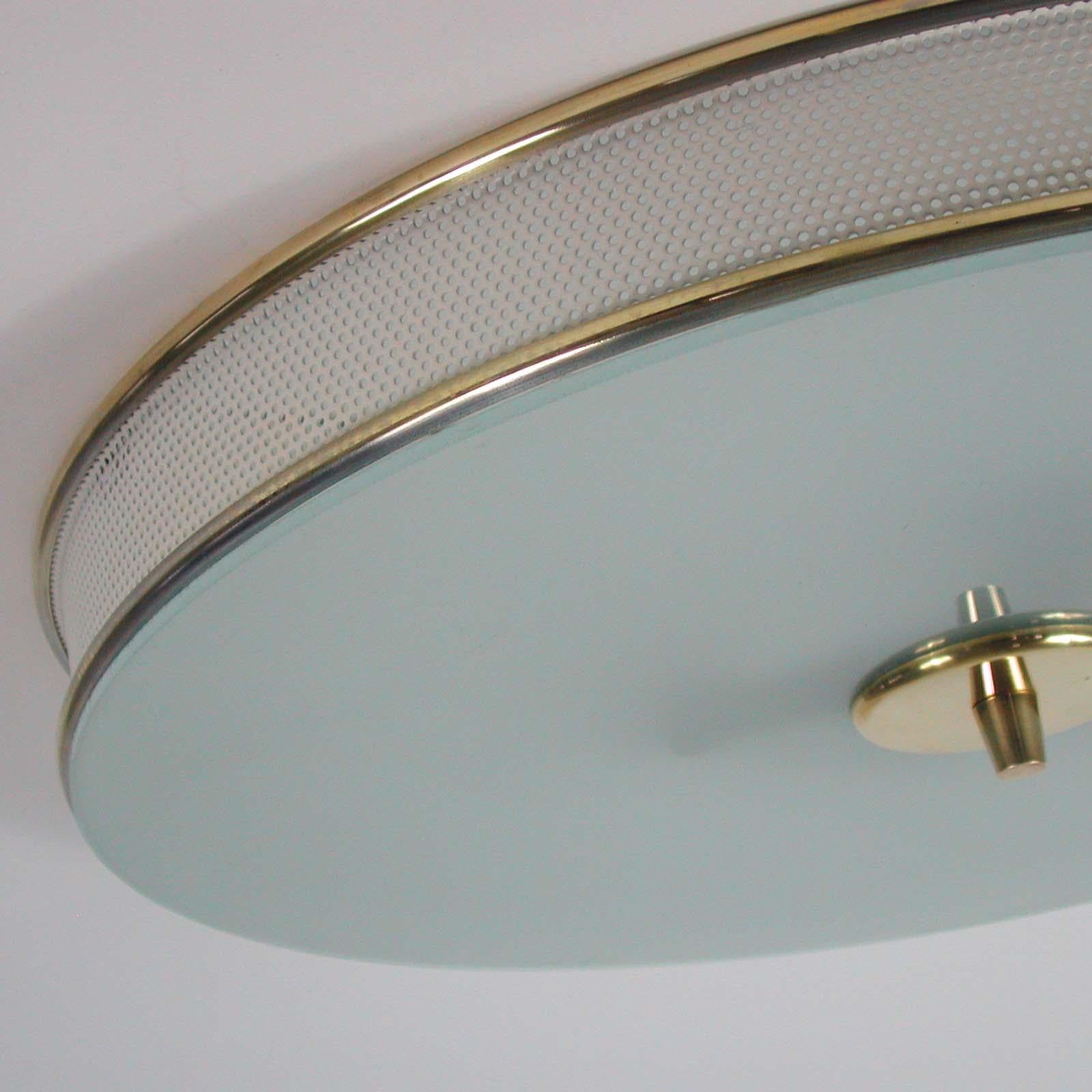 French Midcentury Cream White and Brass Mategot Style Flush Mount, 1950s For Sale 2