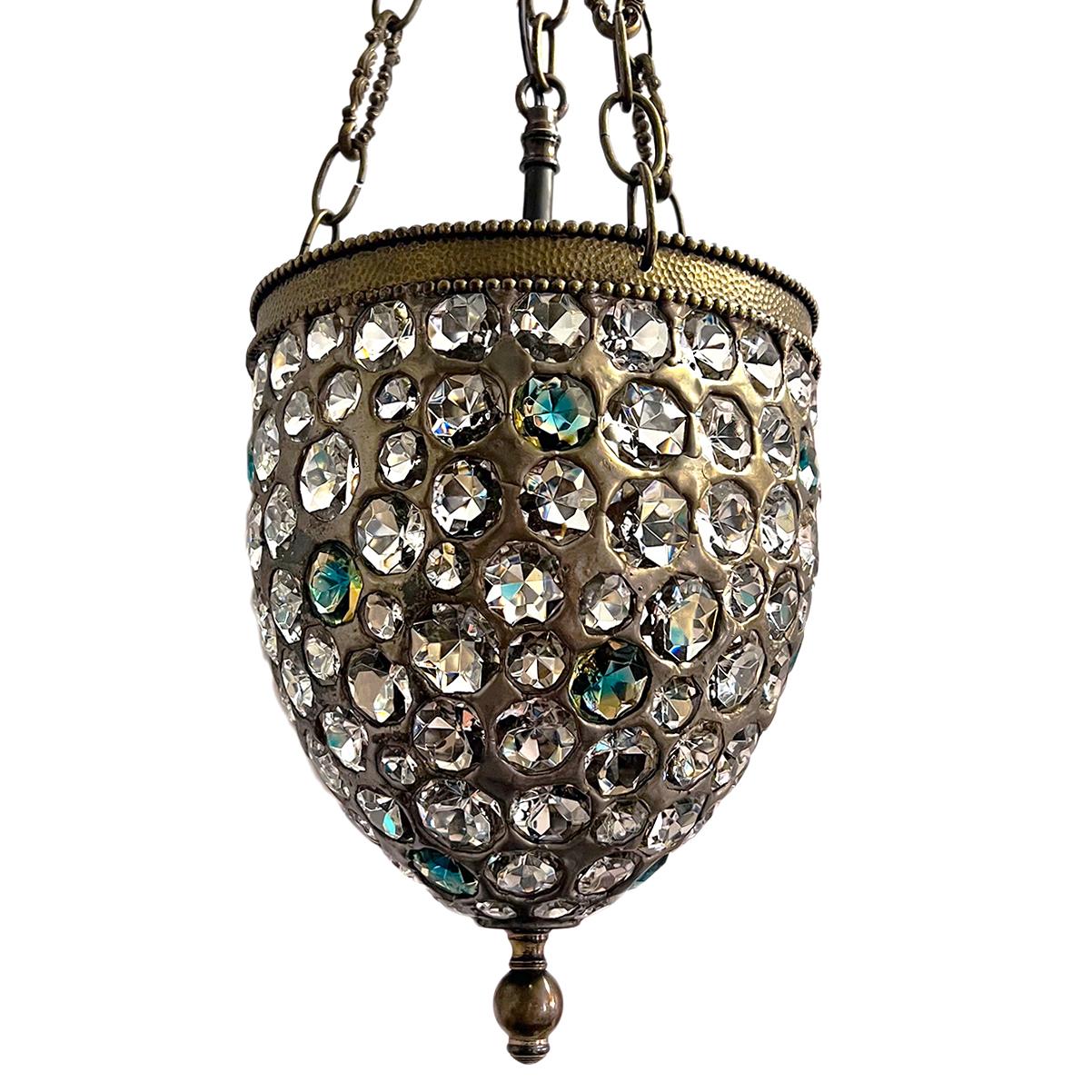 French Midcentury Crystal Lantern In Good Condition For Sale In New York, NY