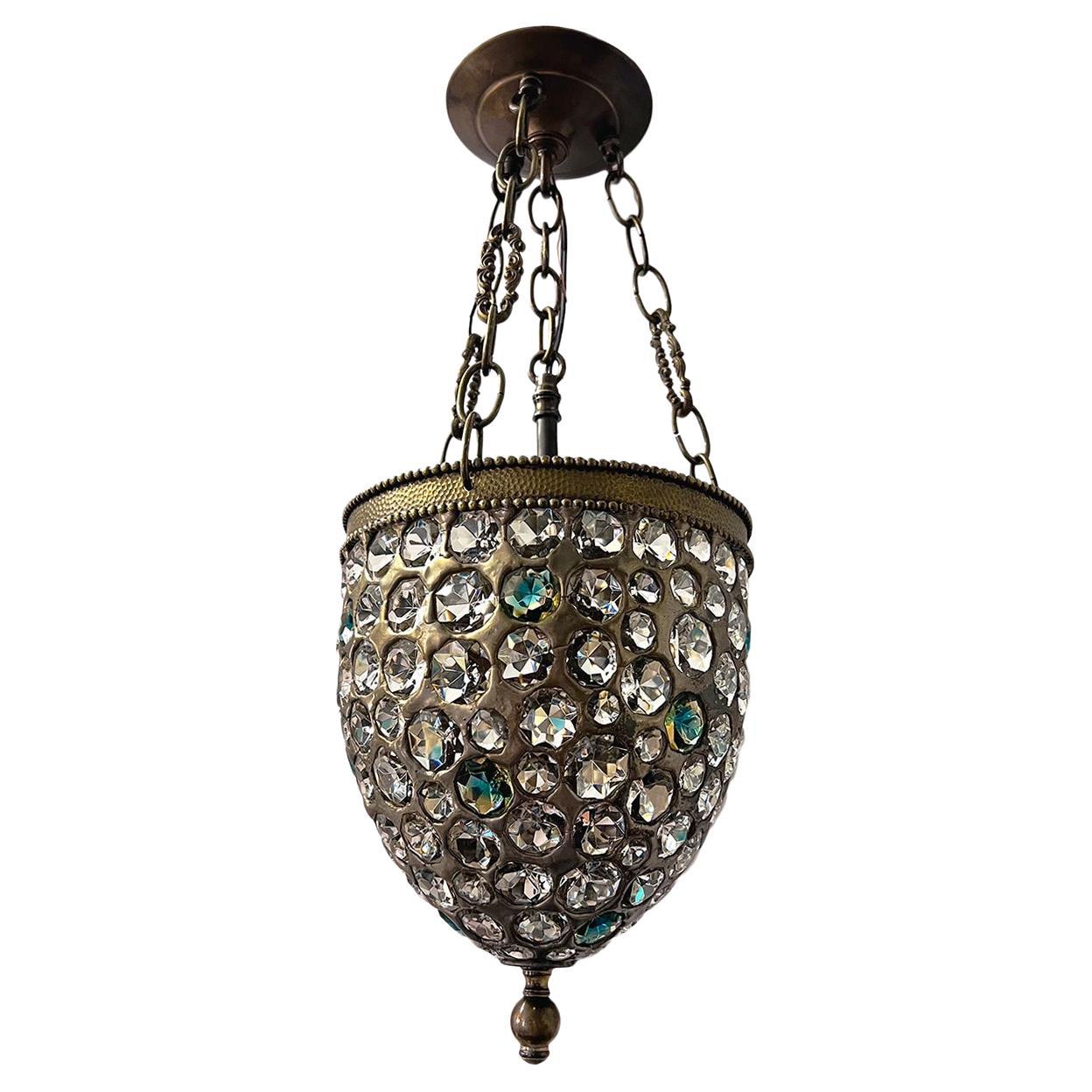 French Midcentury Crystal Lantern For Sale