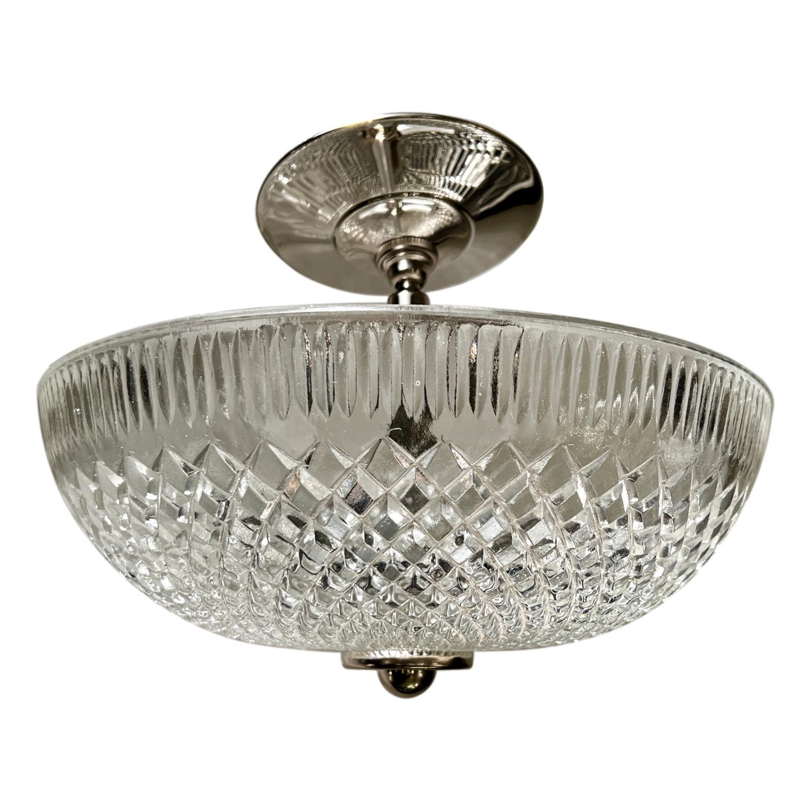 French Midcentury Cut Glass Light Fixture In Good Condition For Sale In New York, NY