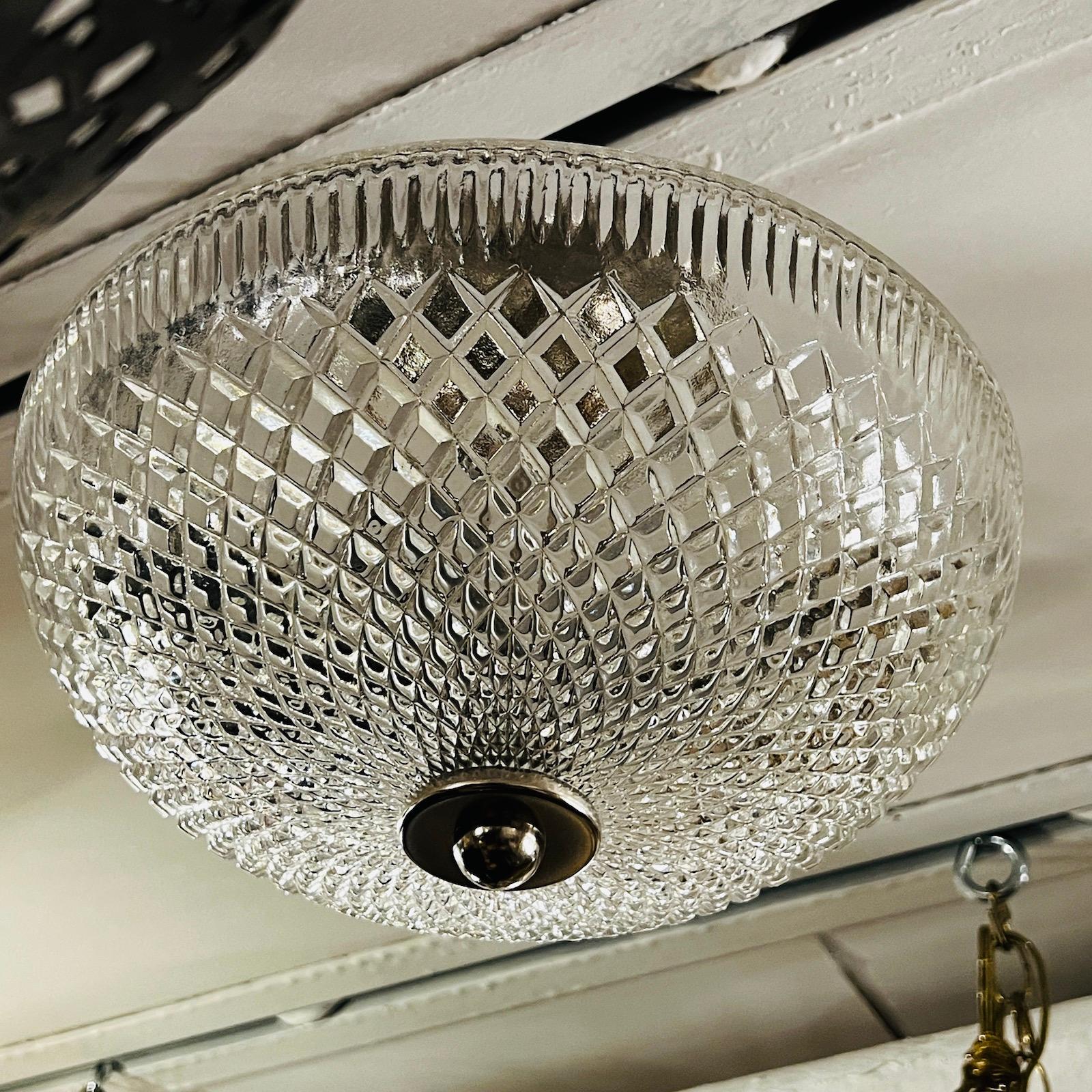 French Midcentury Cut Glass Light Fixture For Sale 3