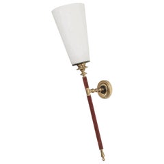 French Midcentury Design Maison Arlus Brass & Glass Torchere Wall Sconces Lamps