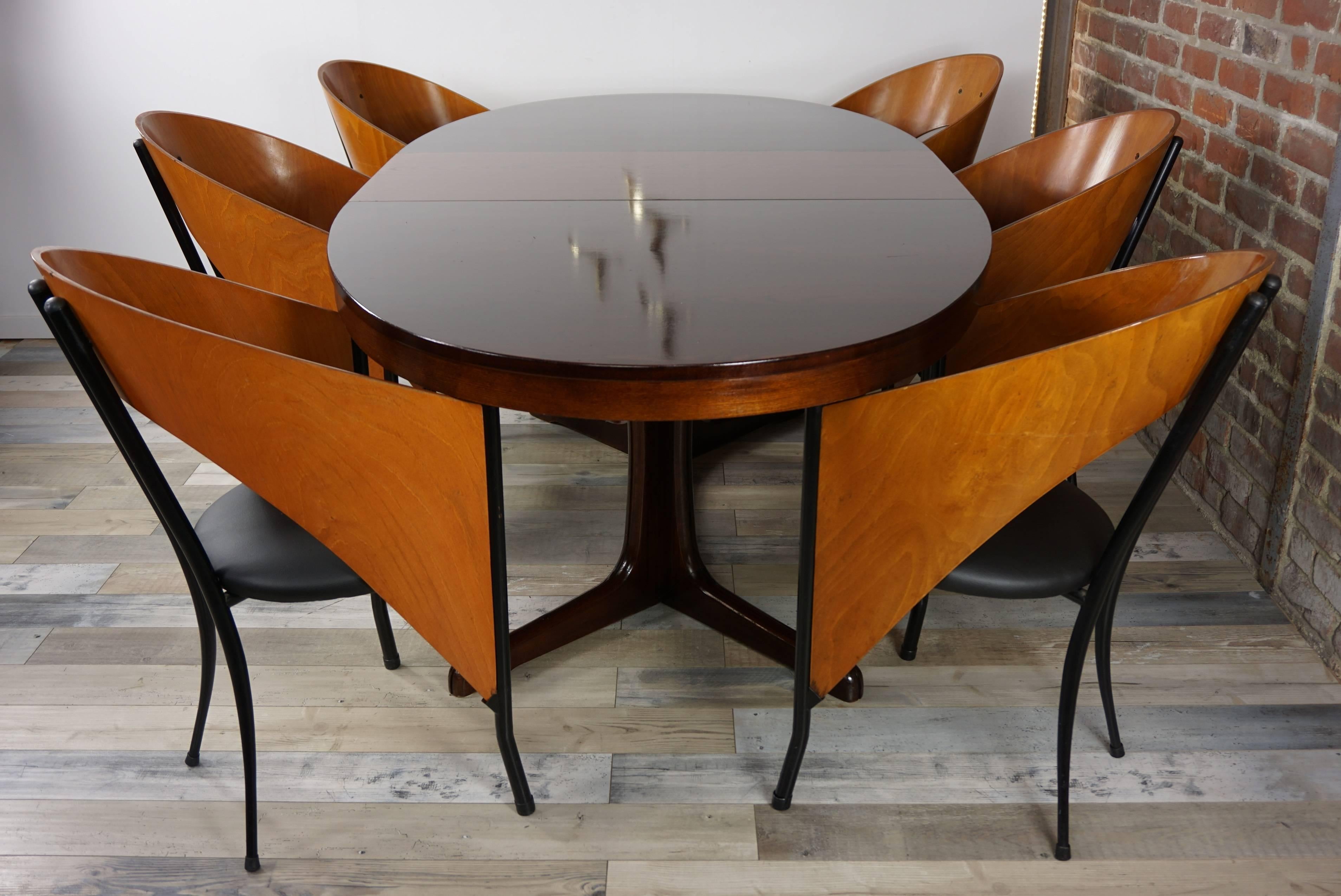 French Midcentury Design Solid Wood Oval Dining Table by Baumann 5