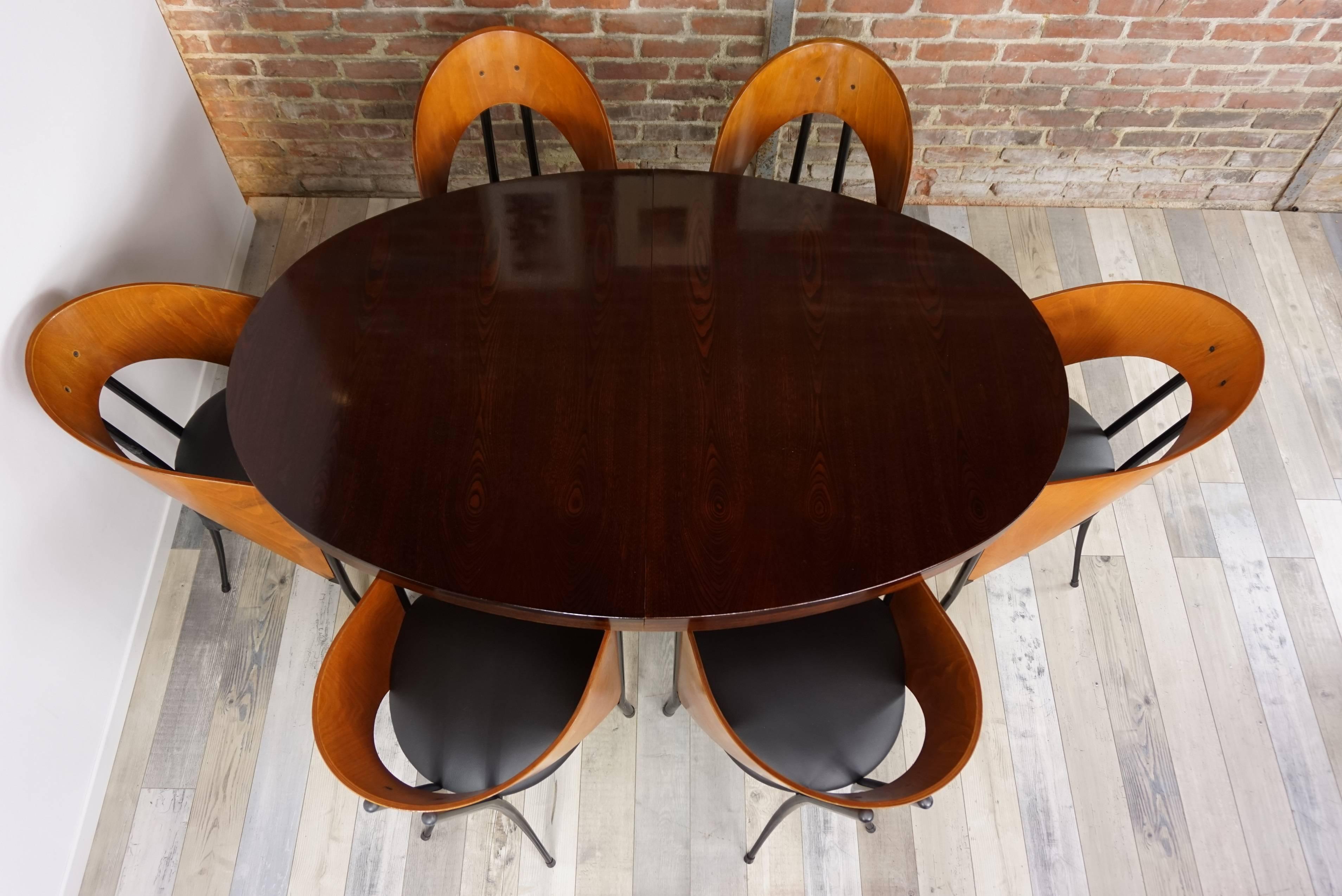 French Midcentury Design Solid Wood Oval Dining Table by Baumann 4