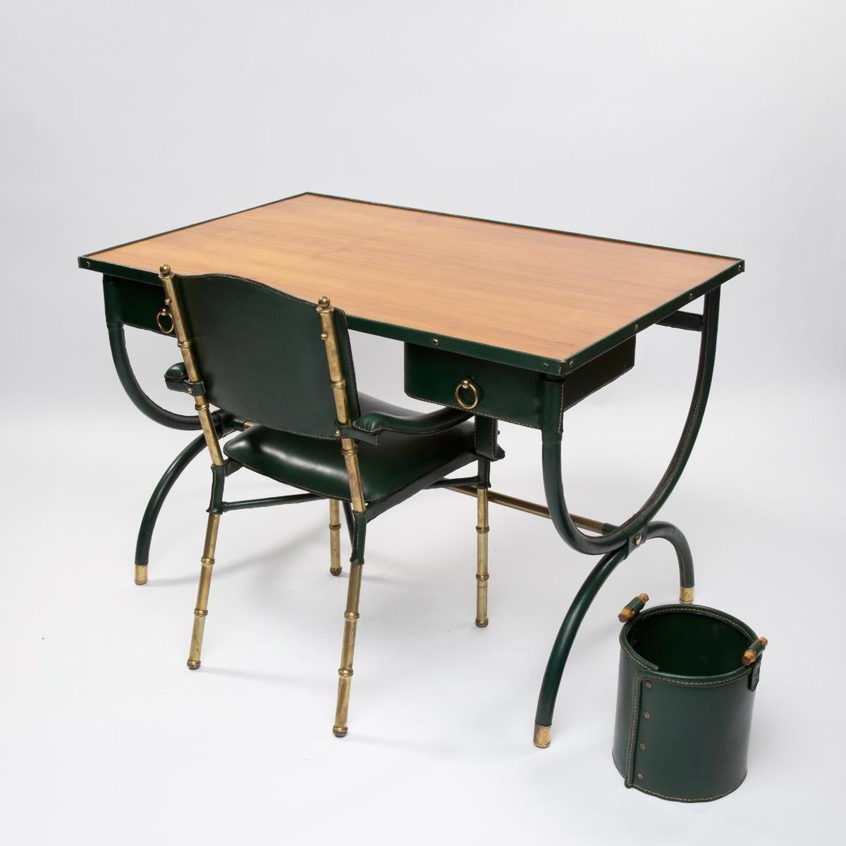 French Midcentury Desk with Armchair and Waste Paper Basket by Jacques Adnet 4