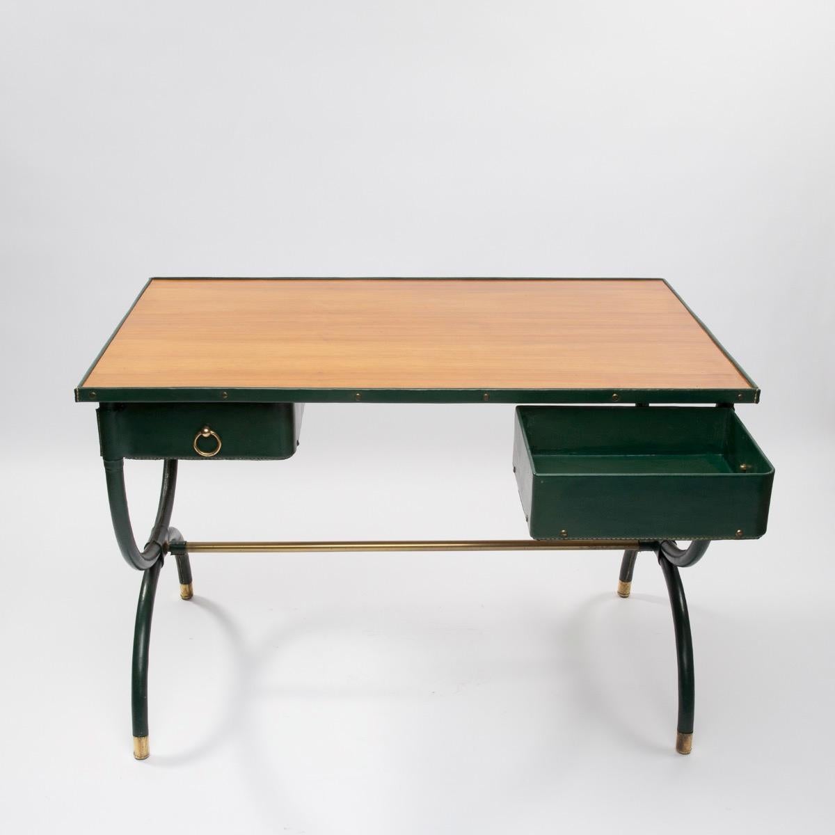 Mid-Century Modern French Midcentury Desk with Armchair and Waste Paper Basket by Jacques Adnet