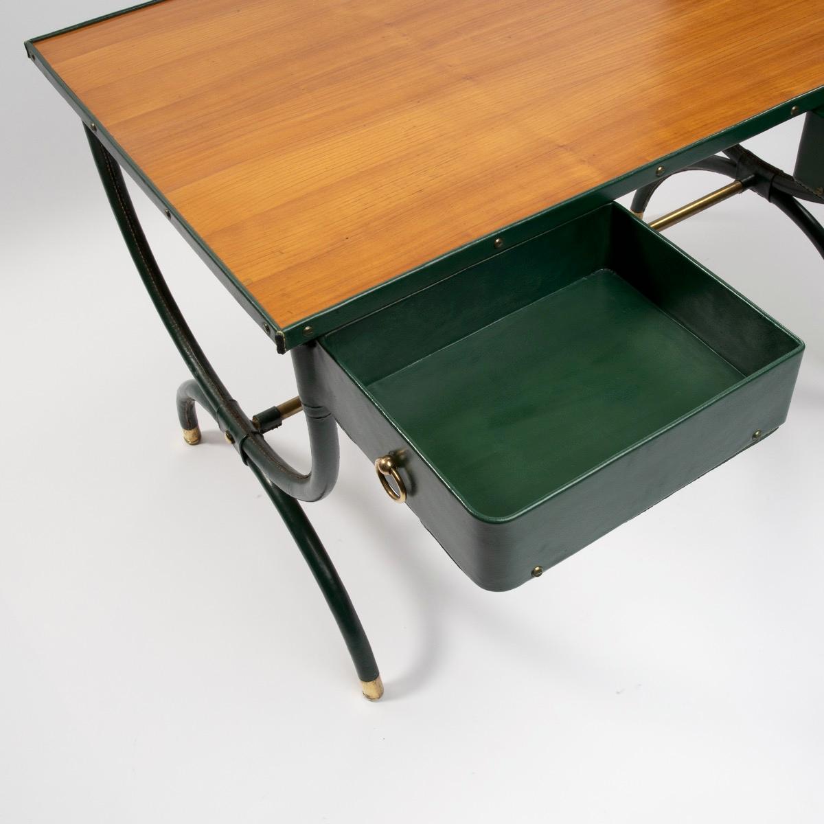 French Midcentury Desk with Armchair and Waste Paper Basket by Jacques Adnet In Good Condition In Brussels, BE