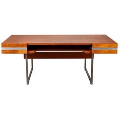French Midcentury Desk with Chrome Inlay on a Chrome Base