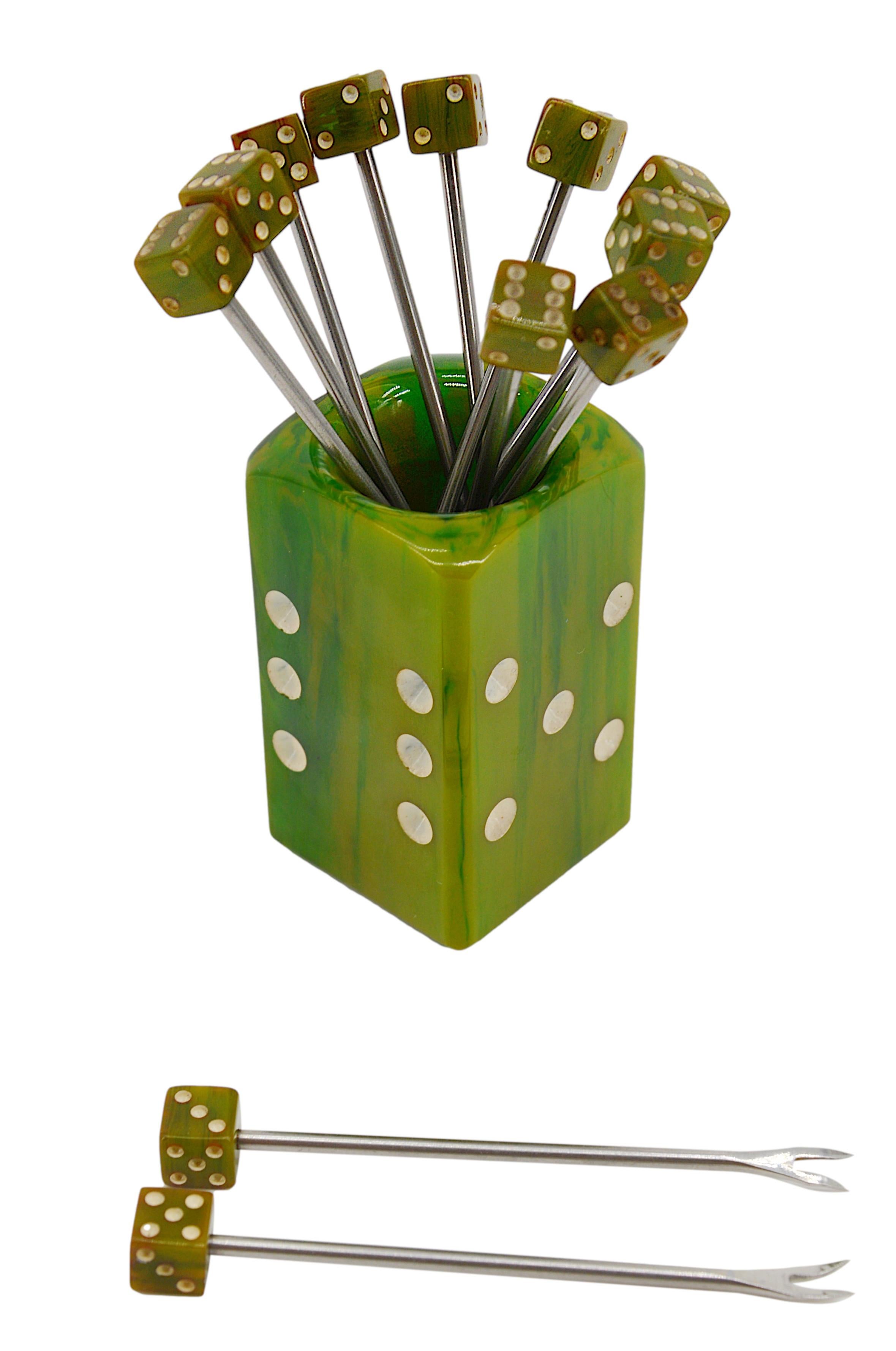 Mid-Century Modern French Midcentury Dice Cocktail Picks, 1930s