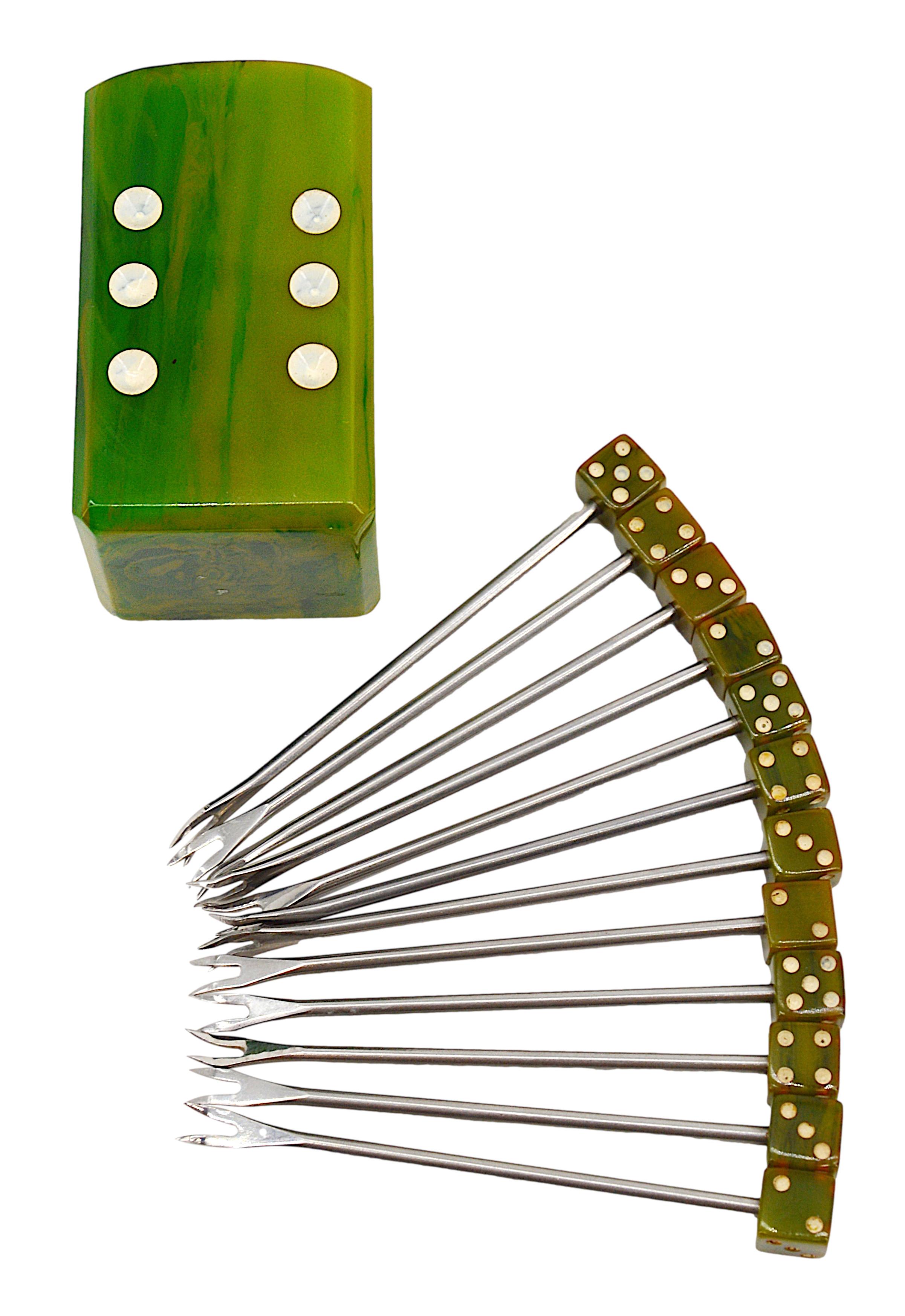 French Midcentury Dice Cocktail Picks, 1930s In Good Condition In Saint-Amans-des-Cots, FR