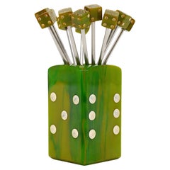 Vintage French Midcentury Dice Cocktail Picks, 1930s