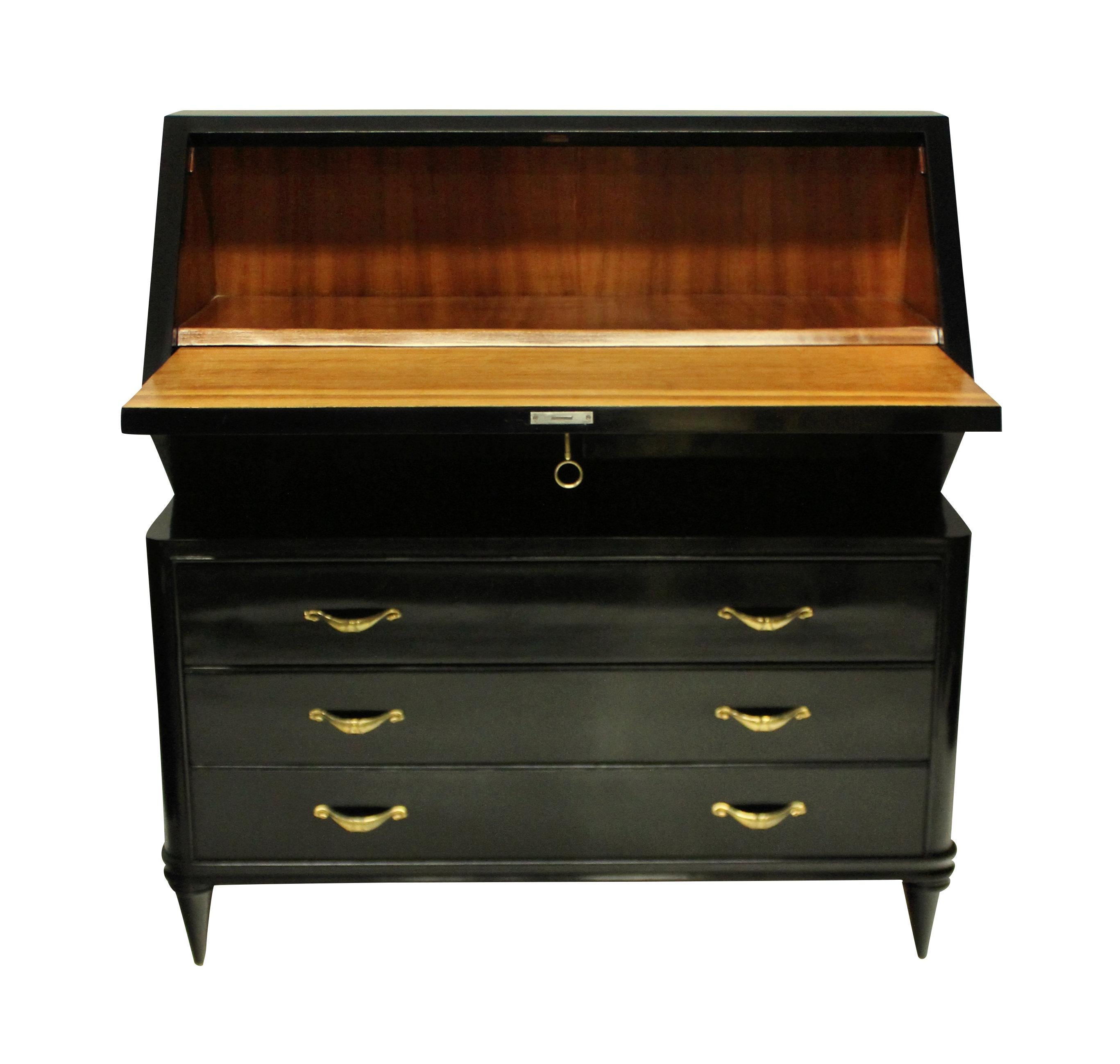 Mid-Century Modern French Midcentury Ebonised Secretaire