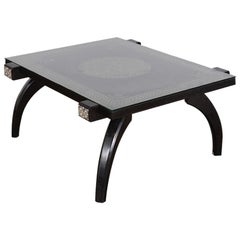 Vintage French Midcentury Ebonized Moroccan-Influenced Coffee Table