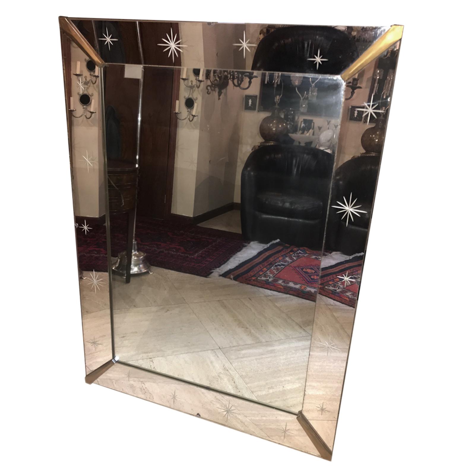 French Midcentury Etched Mirror For Sale 1