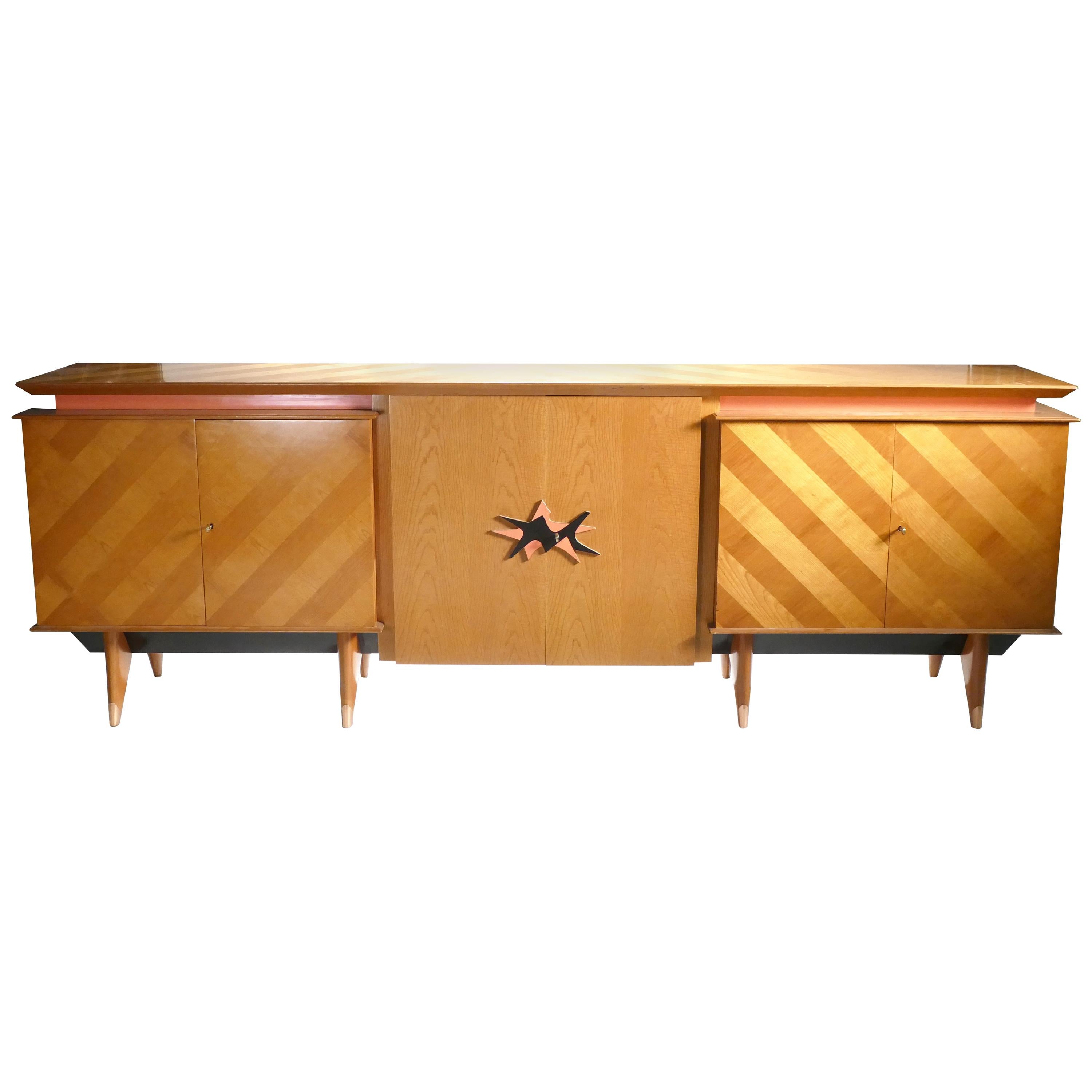French Midcentury Extra Large Modernist Oak Sideboard, 1950s