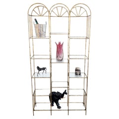 French Midcentury Faux Bamboo Brass and Glass Shelves