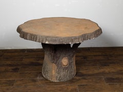 French Midcentury Faux Bois Table with Faux Bois Slab Top and Tree Trunk Base