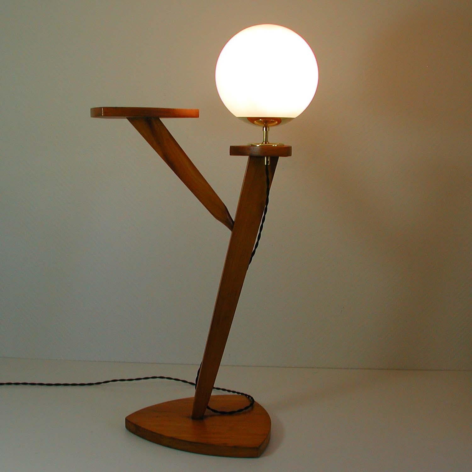 French Midcentury Floor Light Plant Stand Combo, Side Table, End Table, 1950s 5