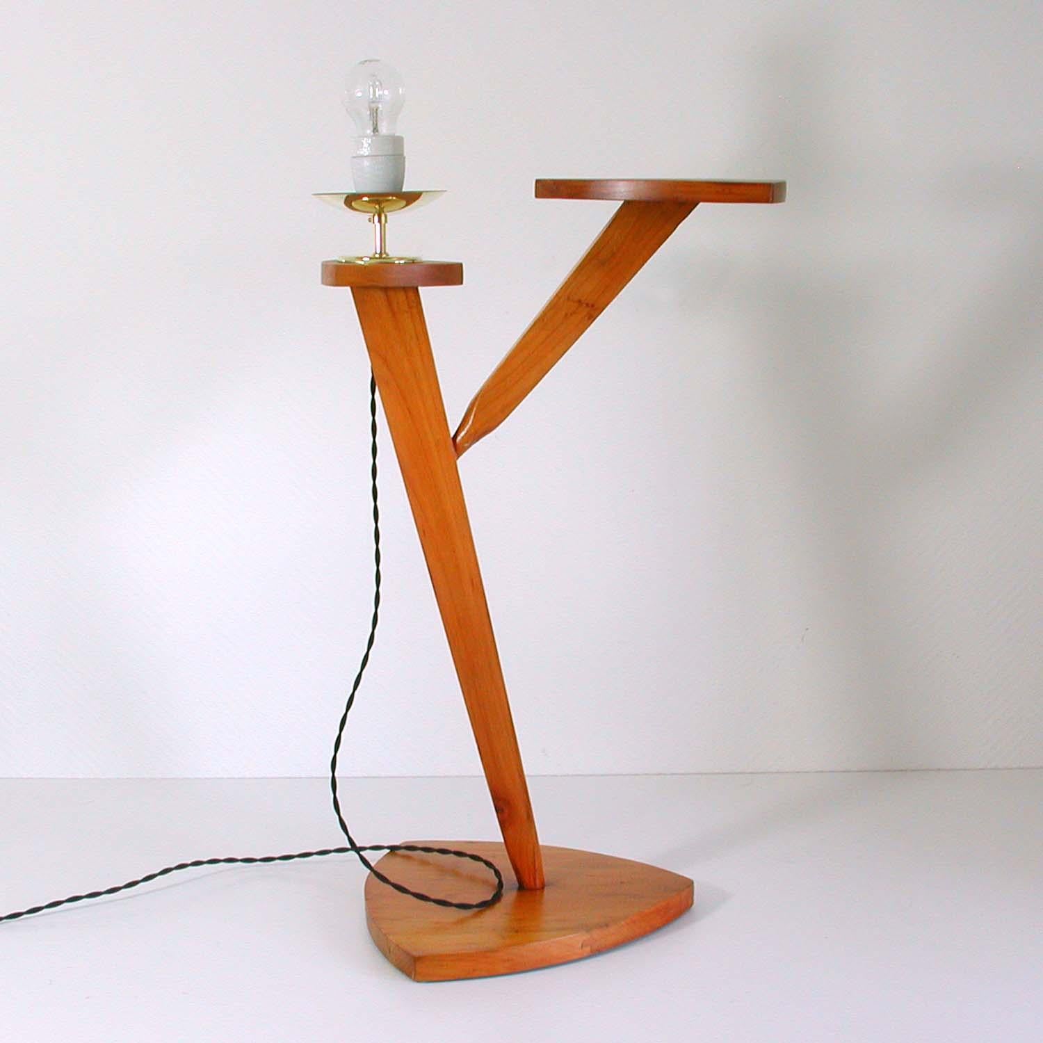 French Midcentury Floor Light Plant Stand Combo, Side Table, End Table, 1950s 2