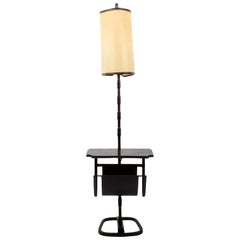 Retro French Midcentury Floor Table Lamp, Jacques Adnet, Saddle Stitched Leather