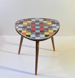 French Midcentury Flower Stand or Side Table with Mosaic Linoleum Table Top