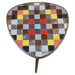 French Midcentury Flower Stand or Side Table with Mosaic Linoleum Table Top