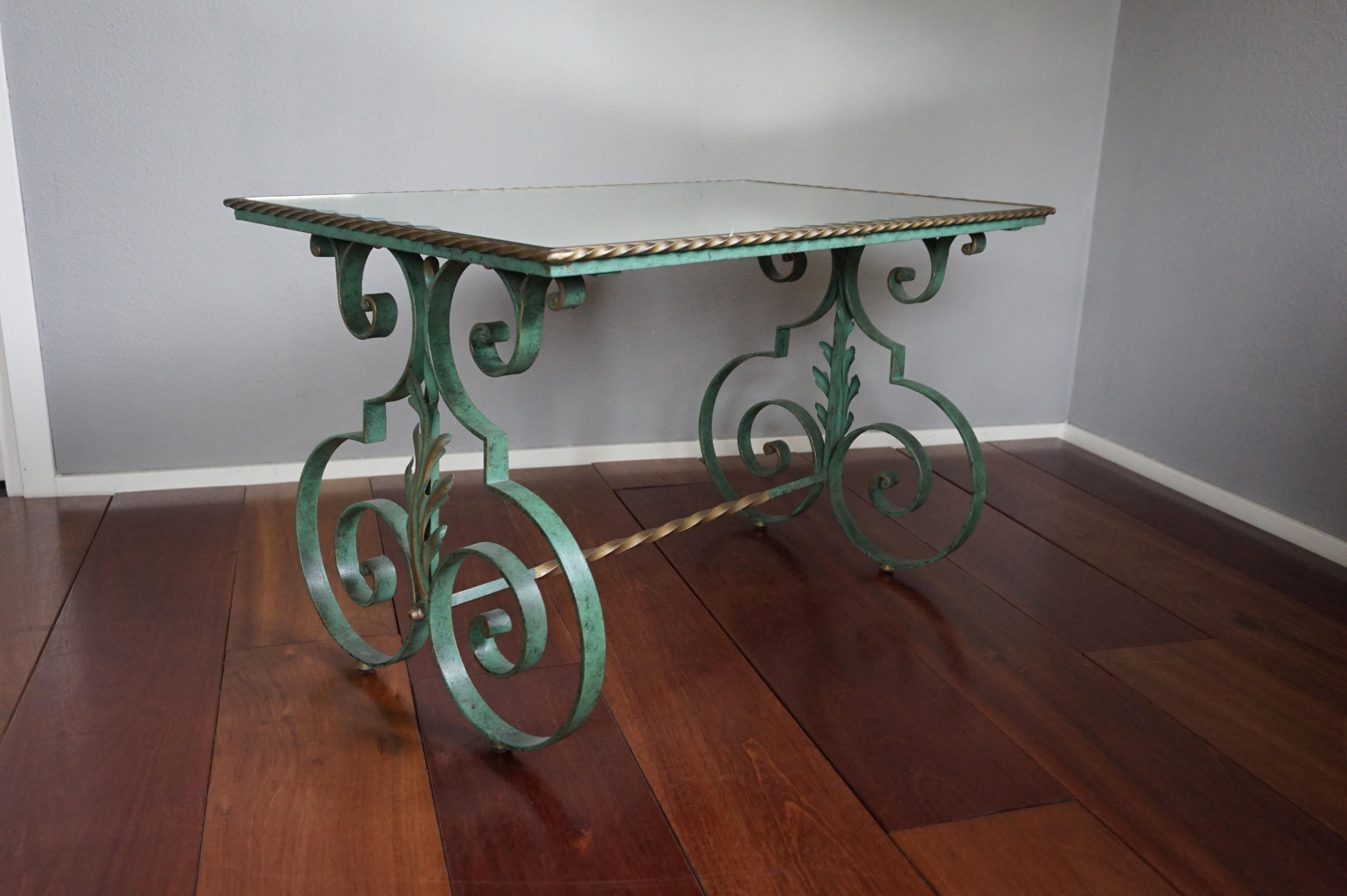 French Midcentury Forged Coffee or Side Table, Glass Top & Marble Top Options 5