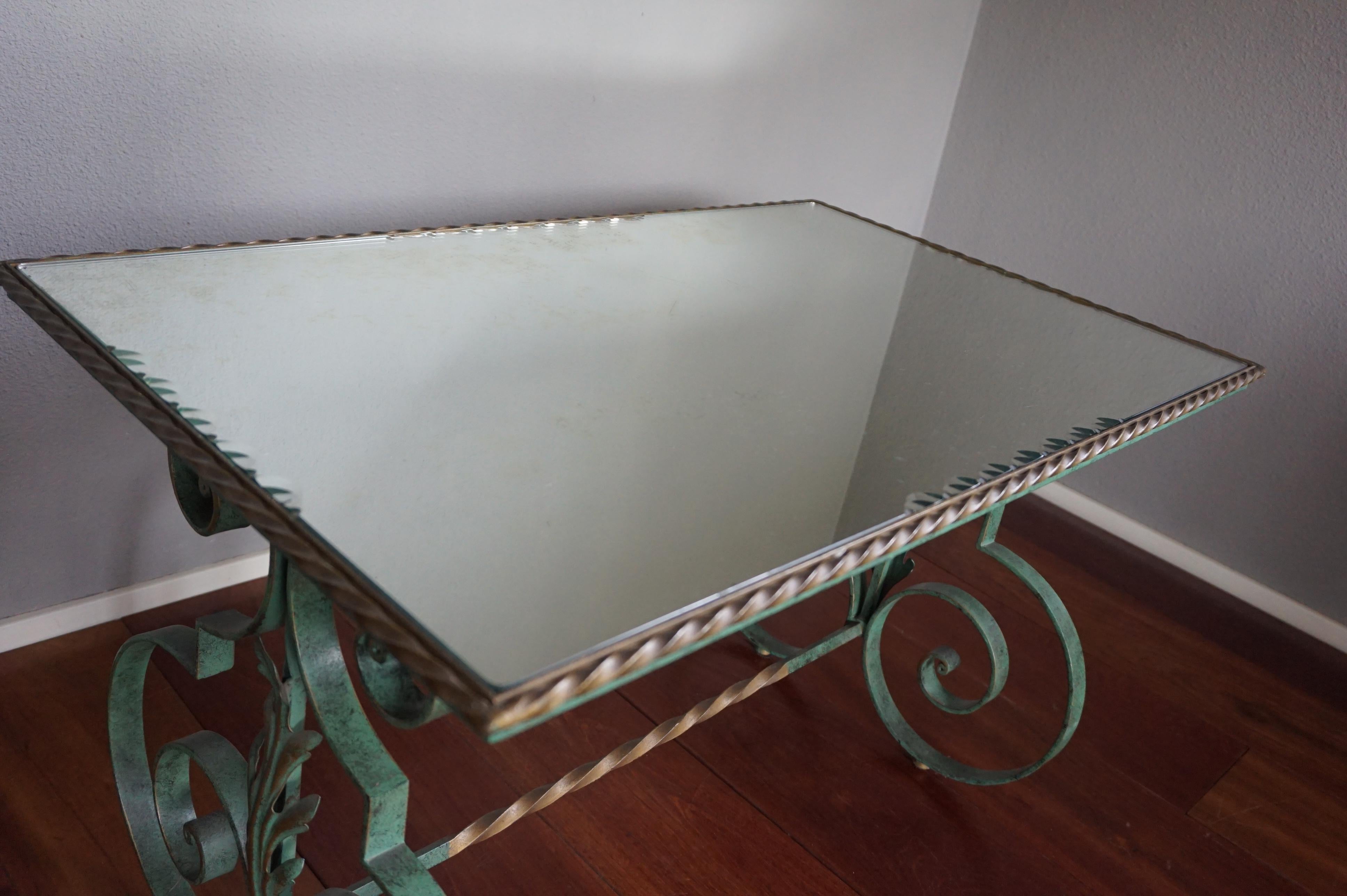 French Midcentury Forged Coffee or Side Table, Glass Top & Marble Top Options 6