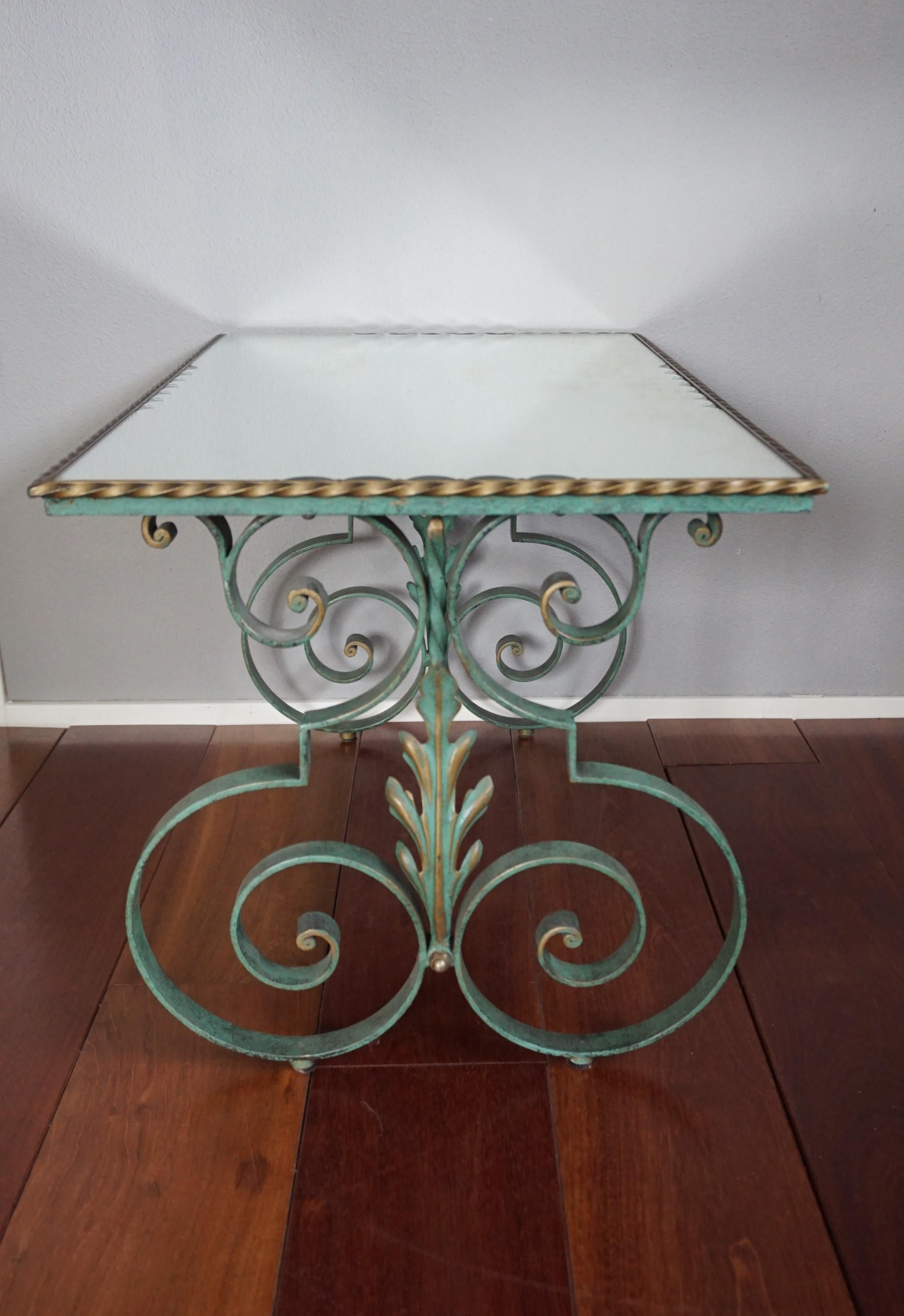 Beveled French Midcentury Forged Coffee or Side Table, Glass Top & Marble Top Options