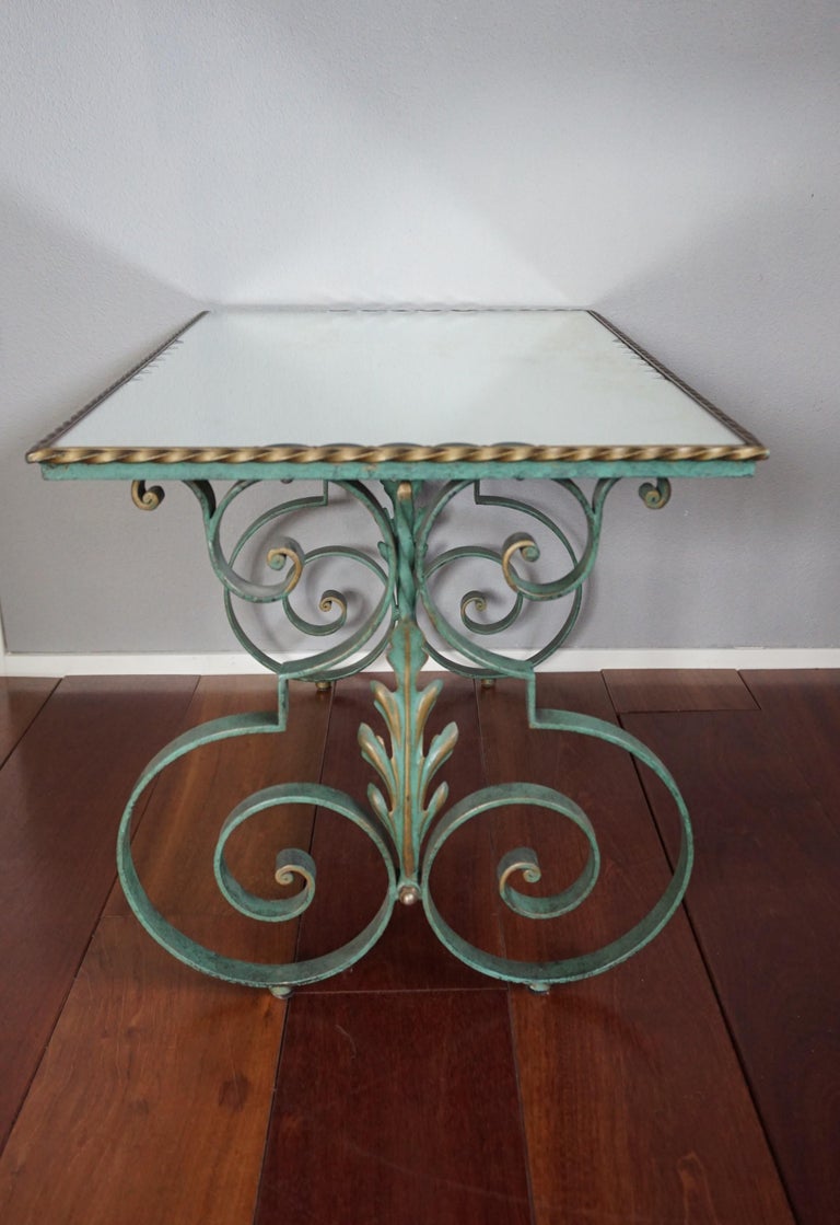 French Midcentury Forged Coffee or Side Table, Glass Top and Marble Top ...