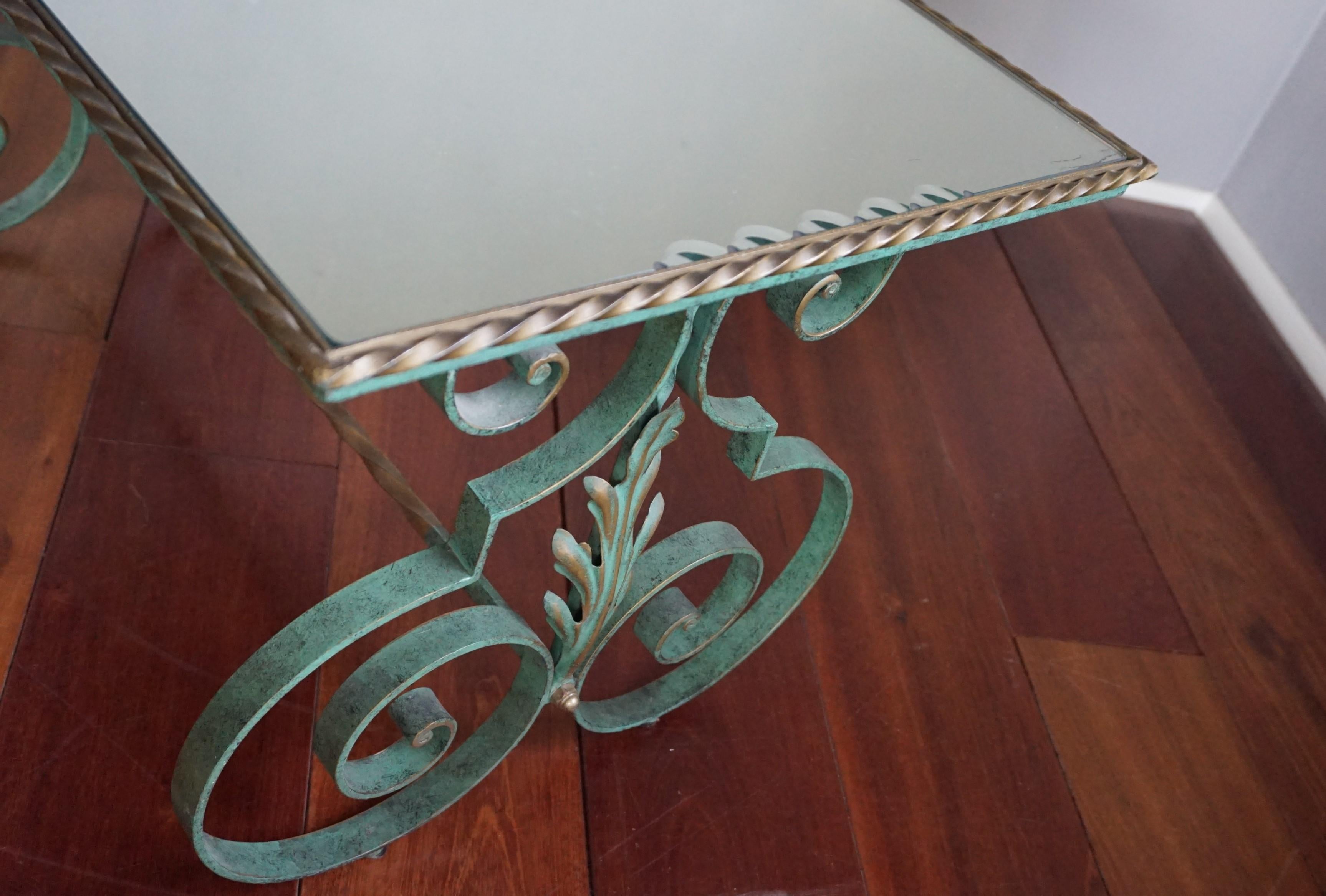 French Midcentury Forged Coffee or Side Table, Glass Top & Marble Top Options In Excellent Condition In Lisse, NL