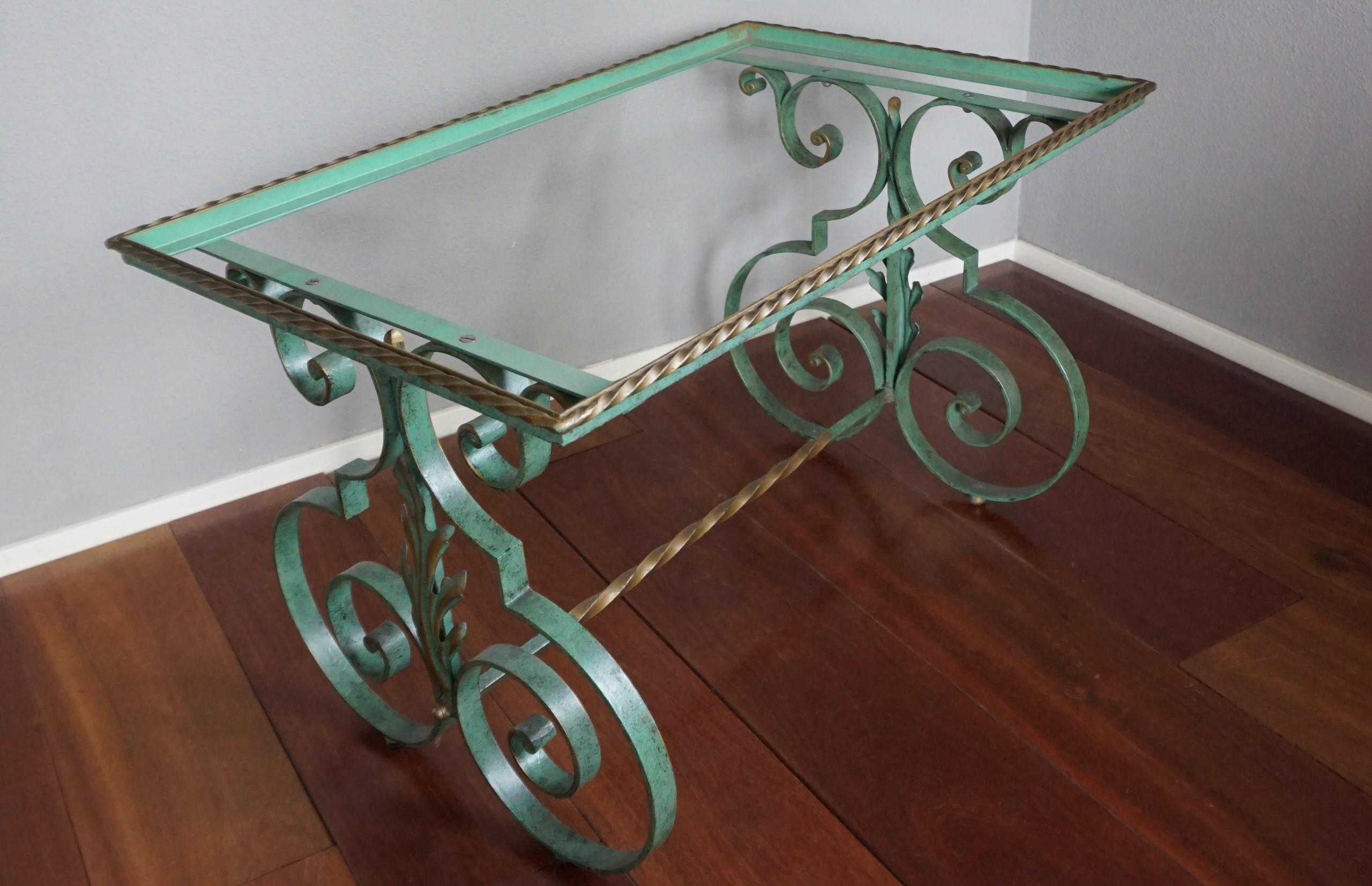 French Midcentury Forged Coffee or Side Table, Glass Top & Marble Top Options 2