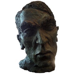 French Midcentury Giacometti Inspired Terracotta Bust Sculpture